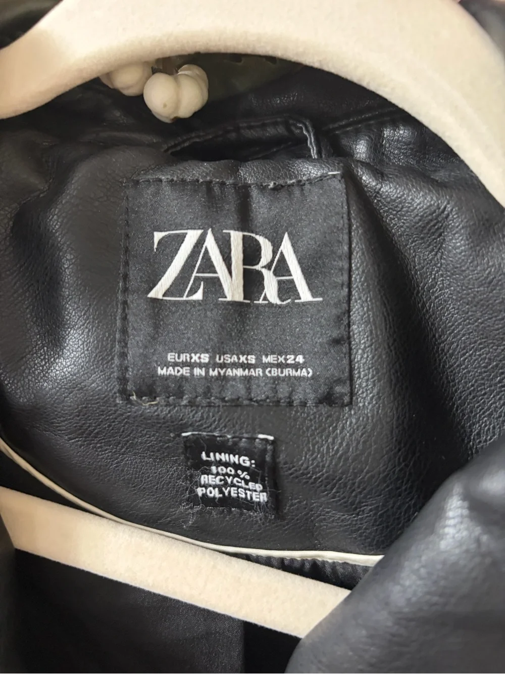 Zara Black Faux Leather Moto Jacket with Belt